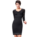 Kate Kasin Long Sleeve Lace+Healthy Cloth Short Black Cocktail Dress KK000207-1